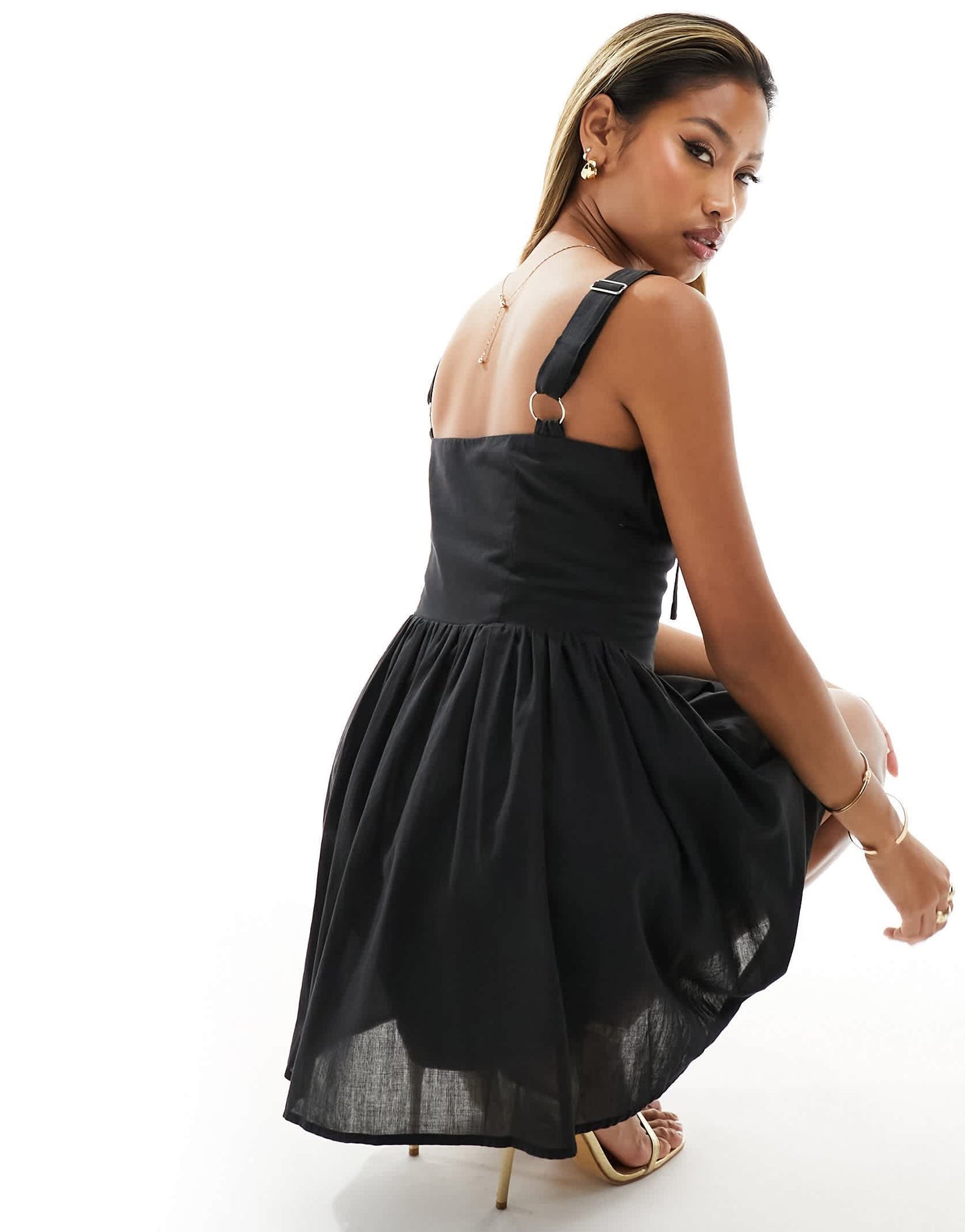 Kaiia exclusive milkmaid tie front mini dress in black