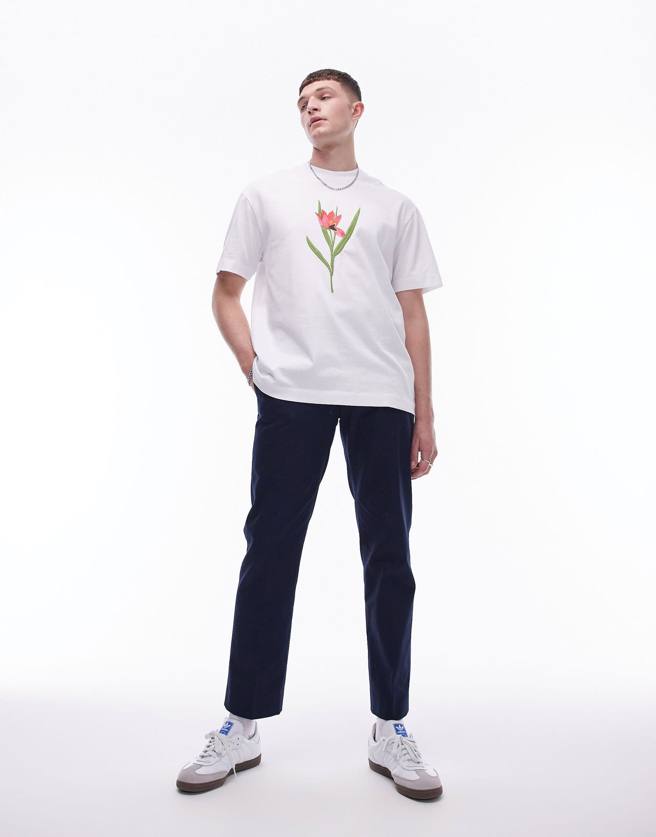 Topman smart compact cotton straight leg trouser in navy