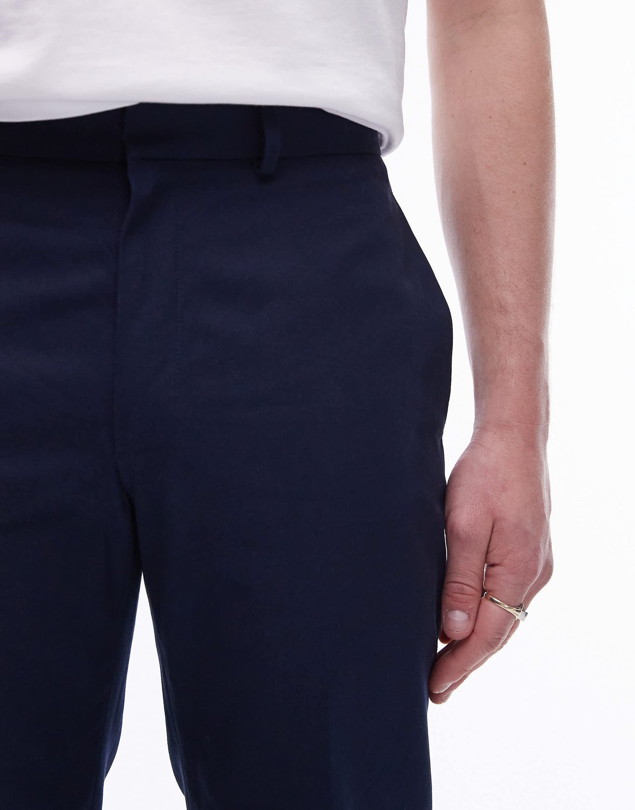 Topman smart compact cotton straight leg trouser in navy