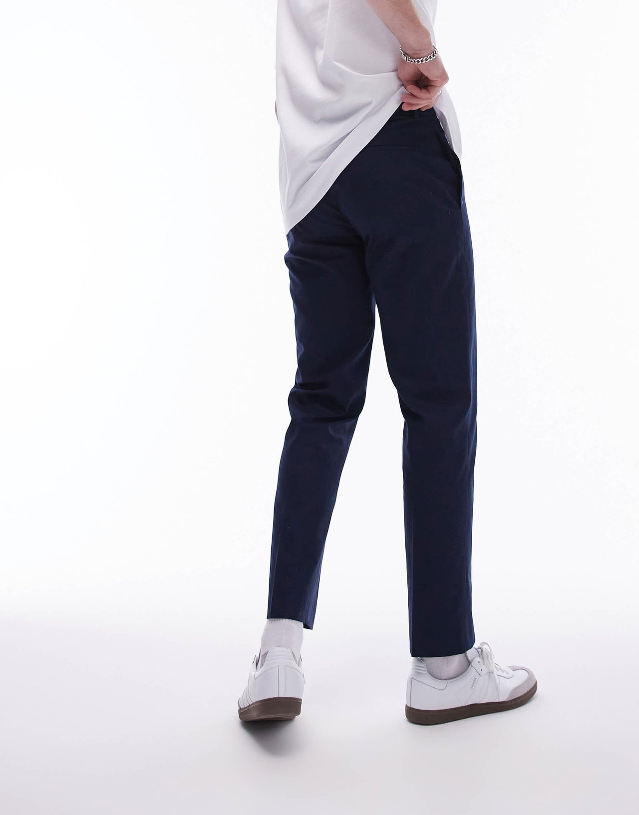 Topman smart compact cotton straight leg trouser in navy