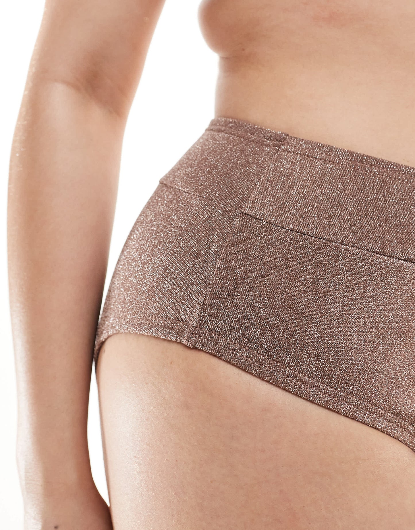 South Beach Curve high waist bikini bottom in light brown glitter