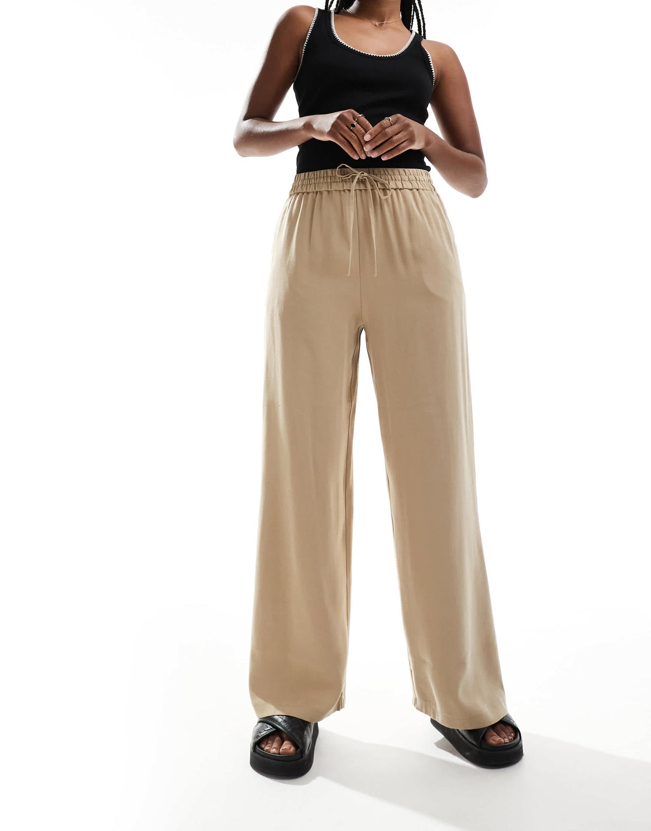 Miss Selfridge soft touch pull on wide leg trouser in stone