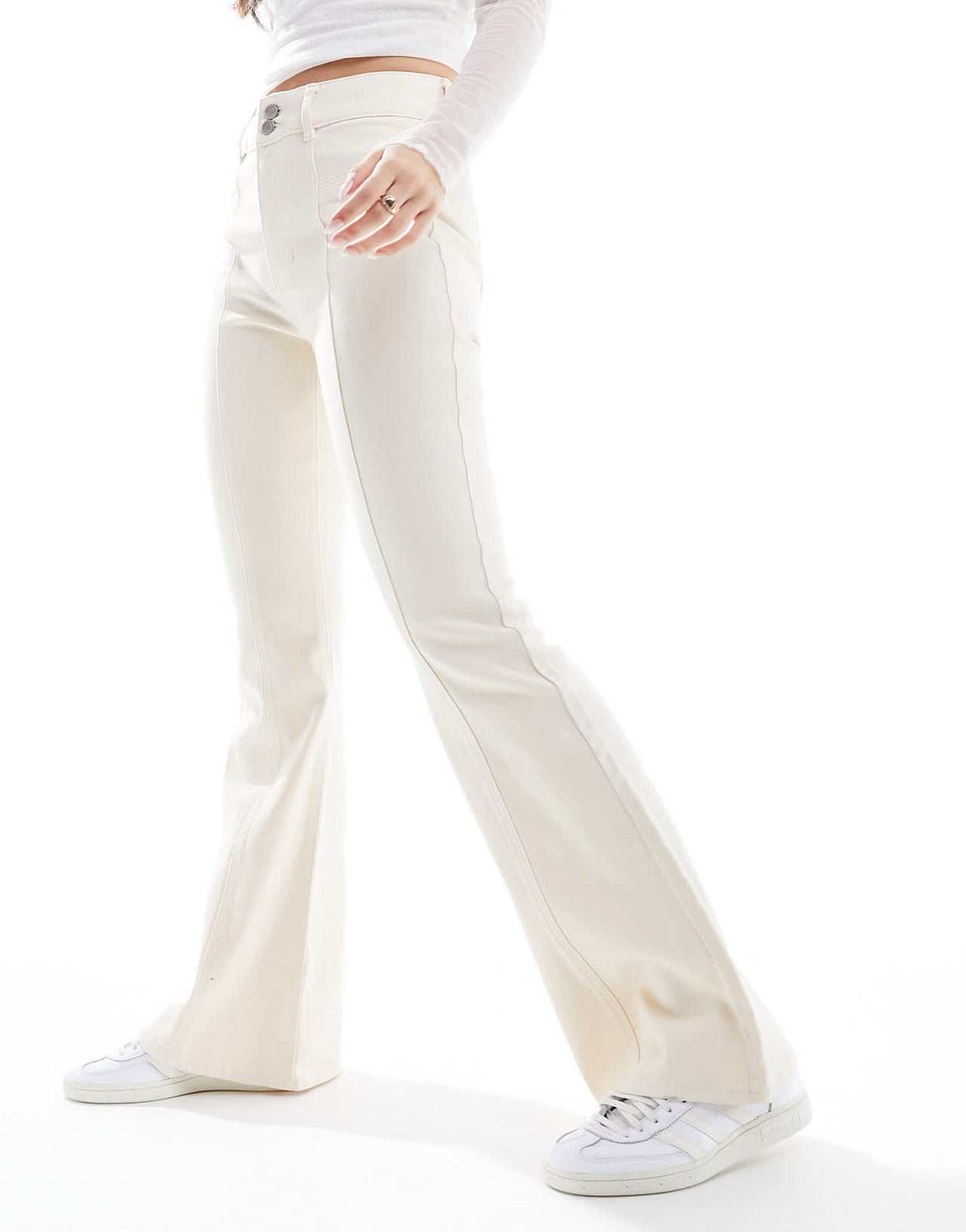 PacSun high rise twill flares in ecru