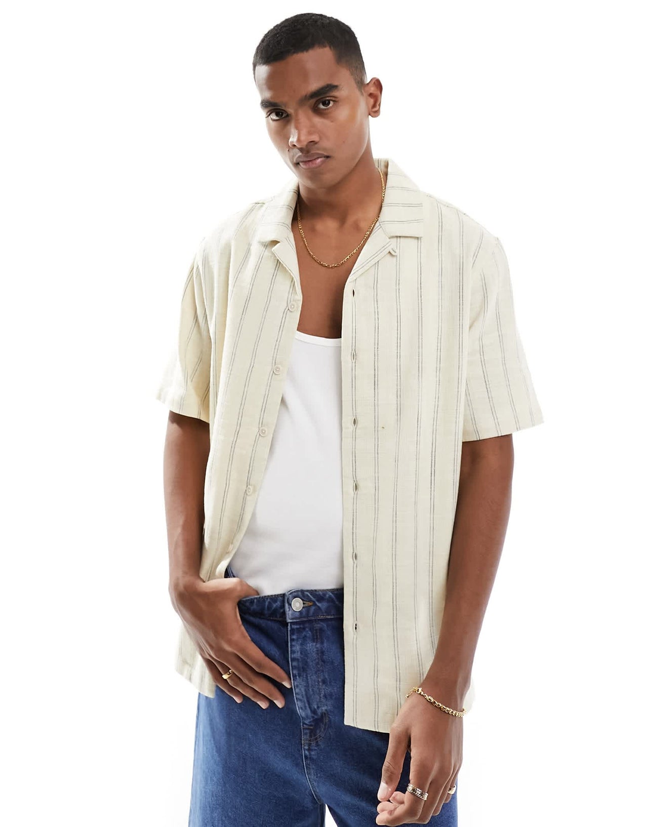 PacSun short sleeve striped shirt in camel