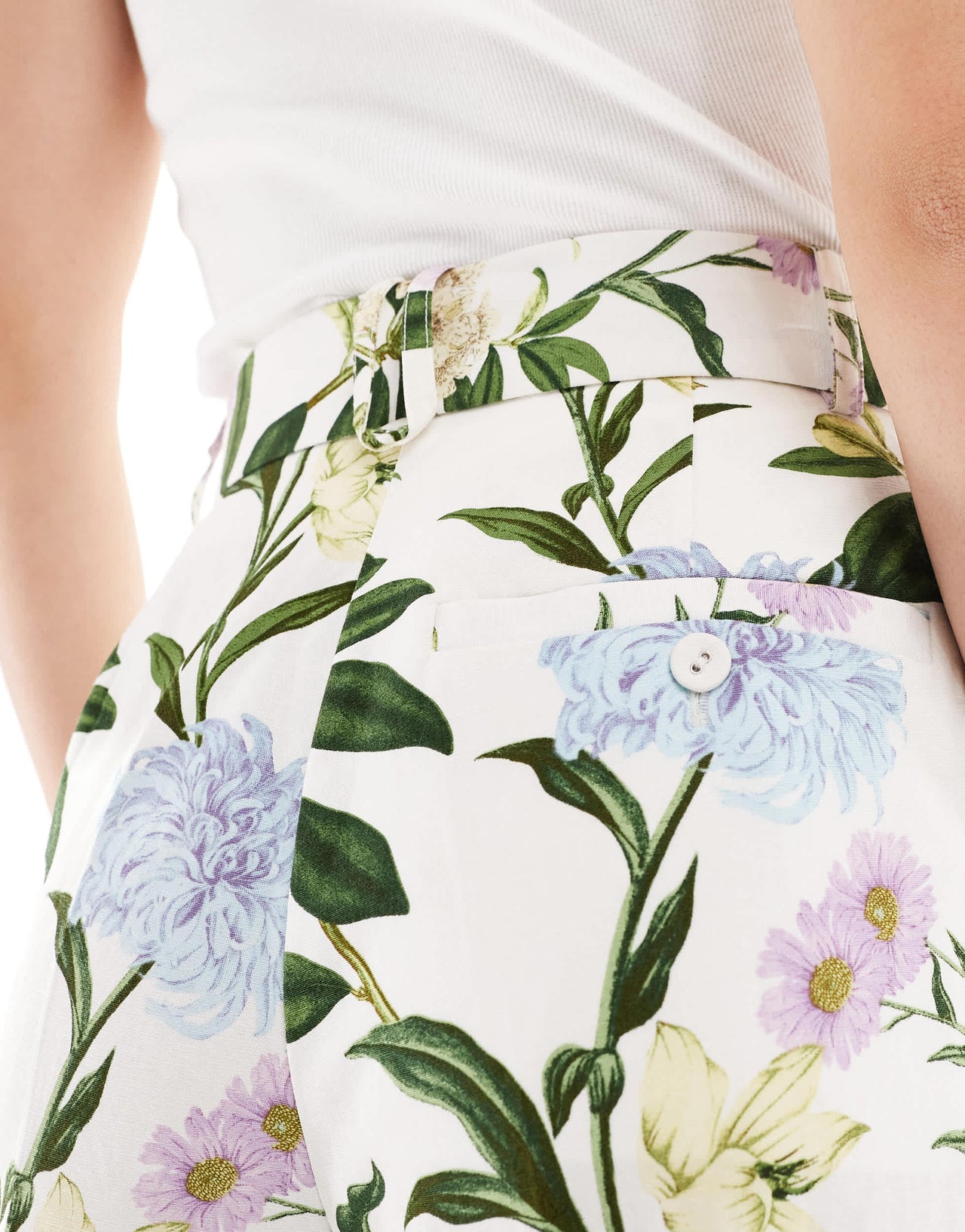 ASOS DESIGN tailored belted trouser with linen in floral print