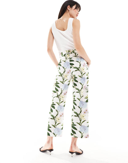ASOS DESIGN tailored belted trouser with linen in floral print