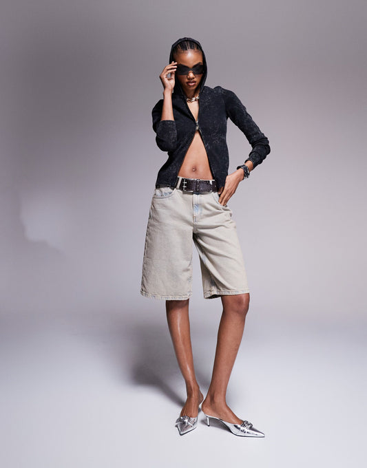 ASOS DESIGN baggy longline denim jorts in vintage wash&nbsp;