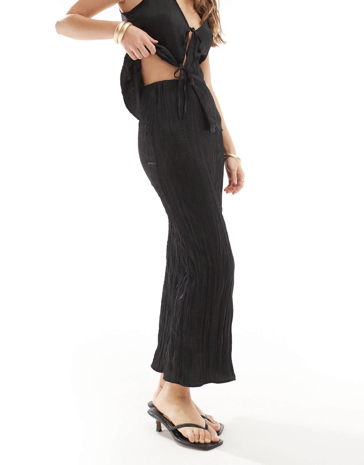 New Look co-ord crinkle midi skirt in black