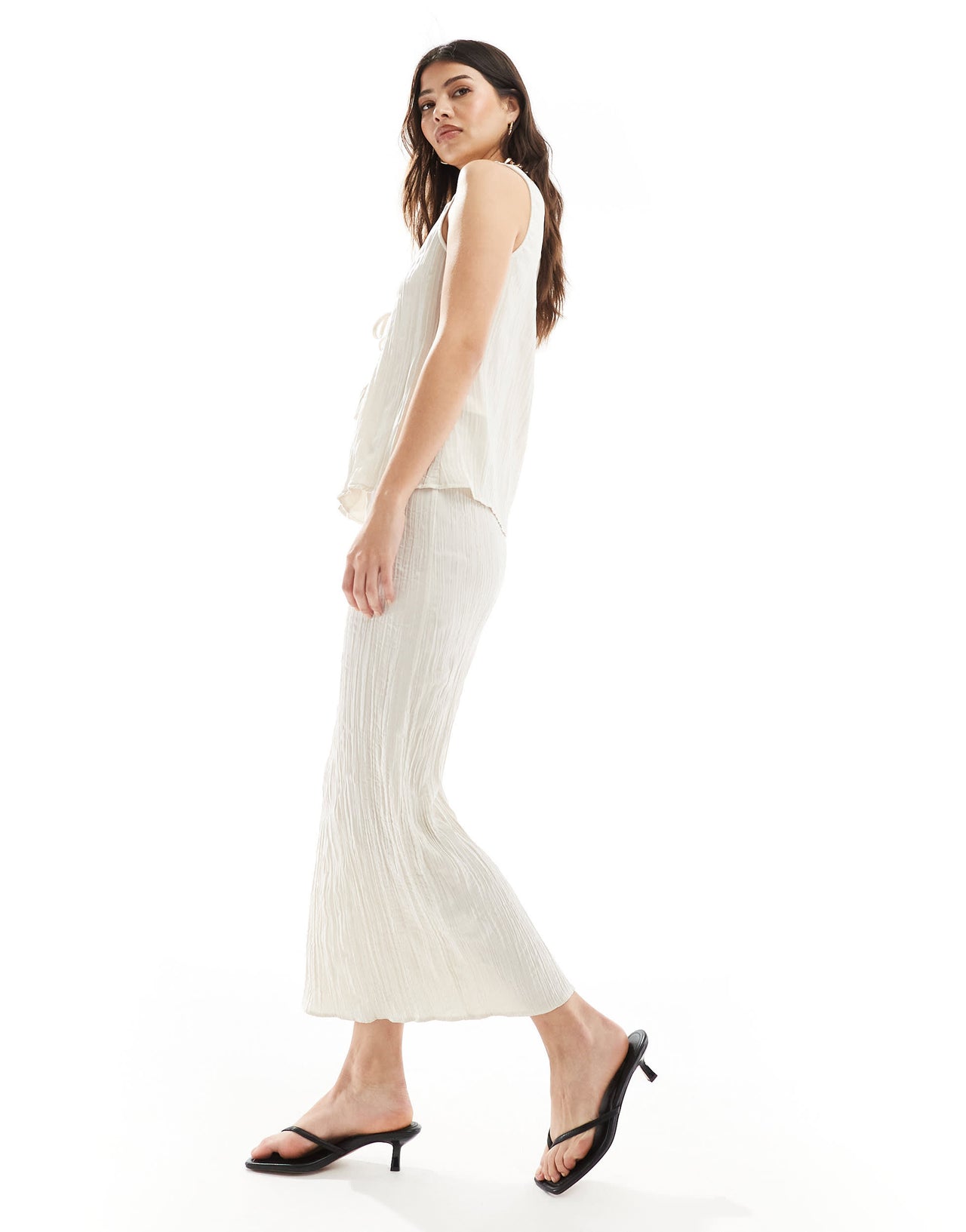 New Look co-ord crinkle midaxi skirt in cream