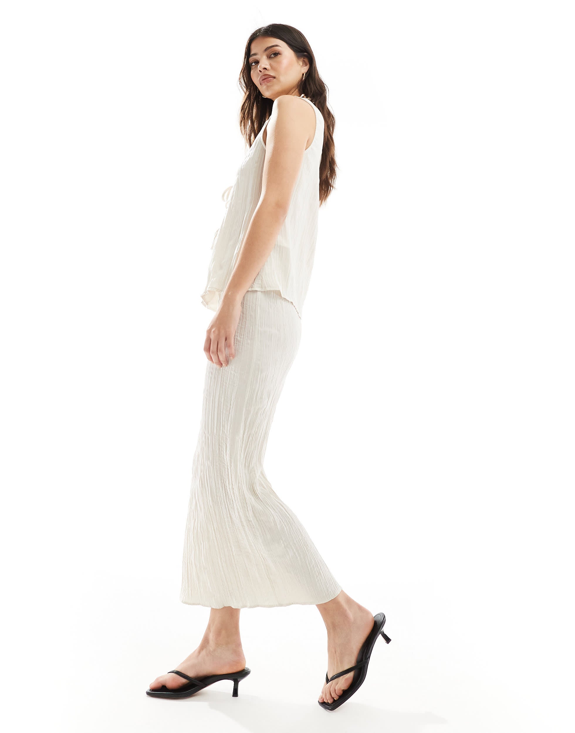 New Look co-ord crinkle midaxi skirt in cream