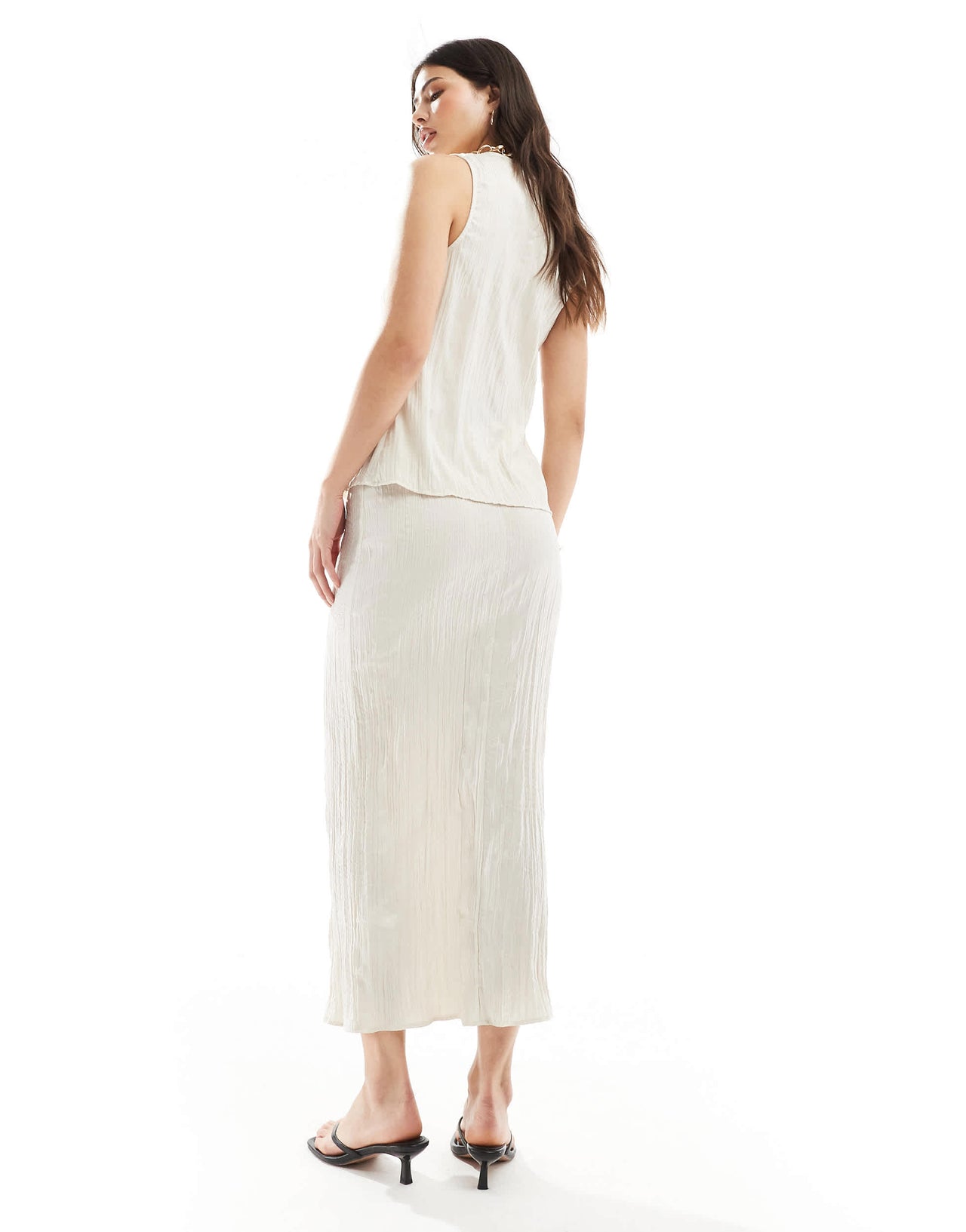 New Look co-ord crinkle midaxi skirt in cream