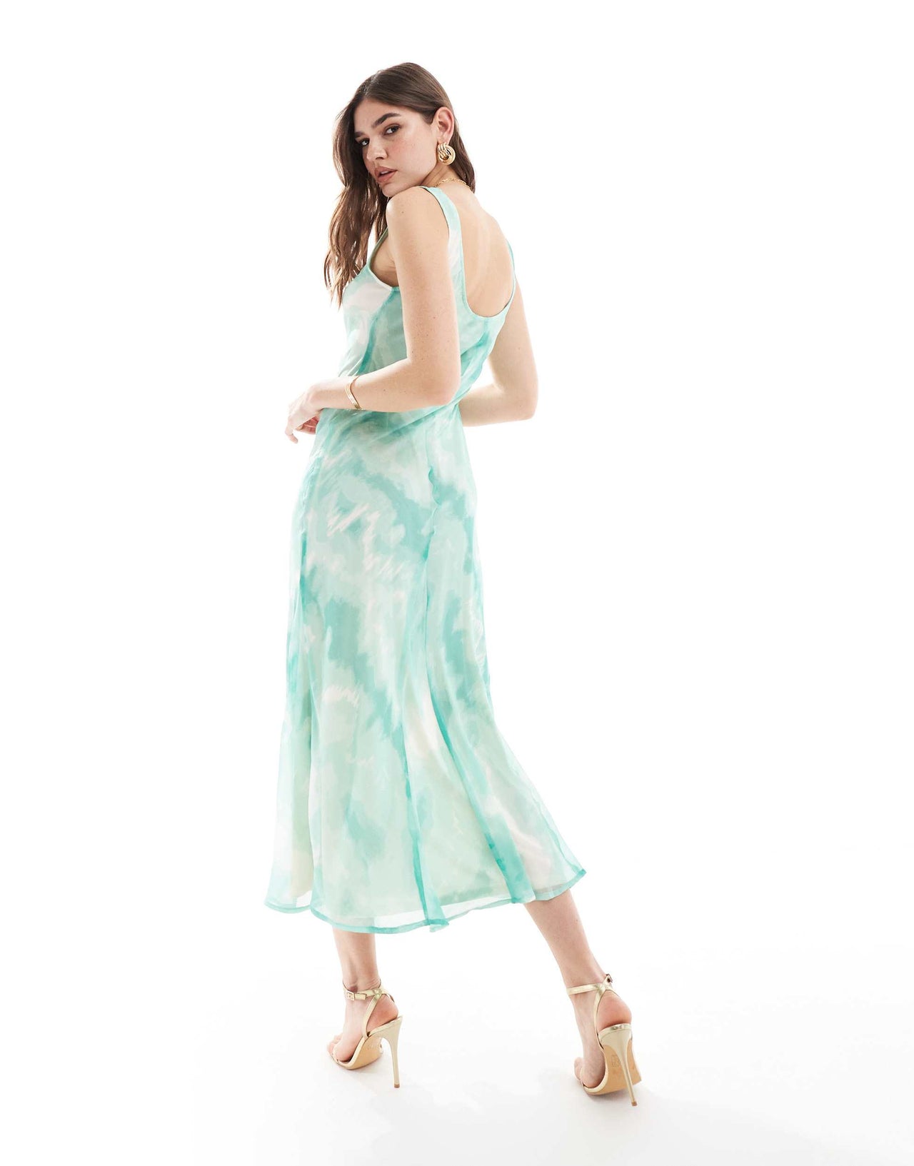 ASOS DESIGN chiffon scoop neck midi slip dress in tie-dye print