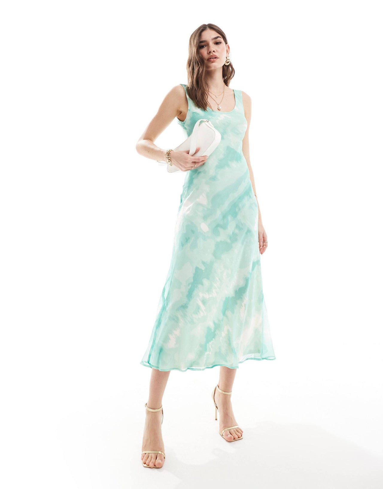 ASOS DESIGN chiffon scoop neck midi slip dress in tie-dye print