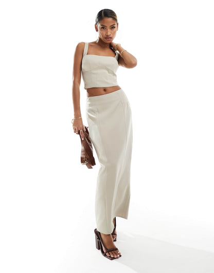 Kaiia exclusive tailored square neck structured top co-ord in beige