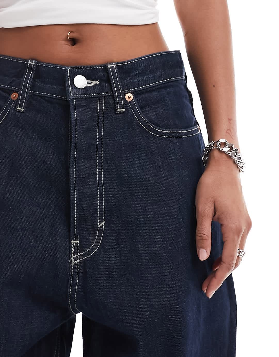 Weekday Unisex Astro loose fit wide leg jeans in blue rinse