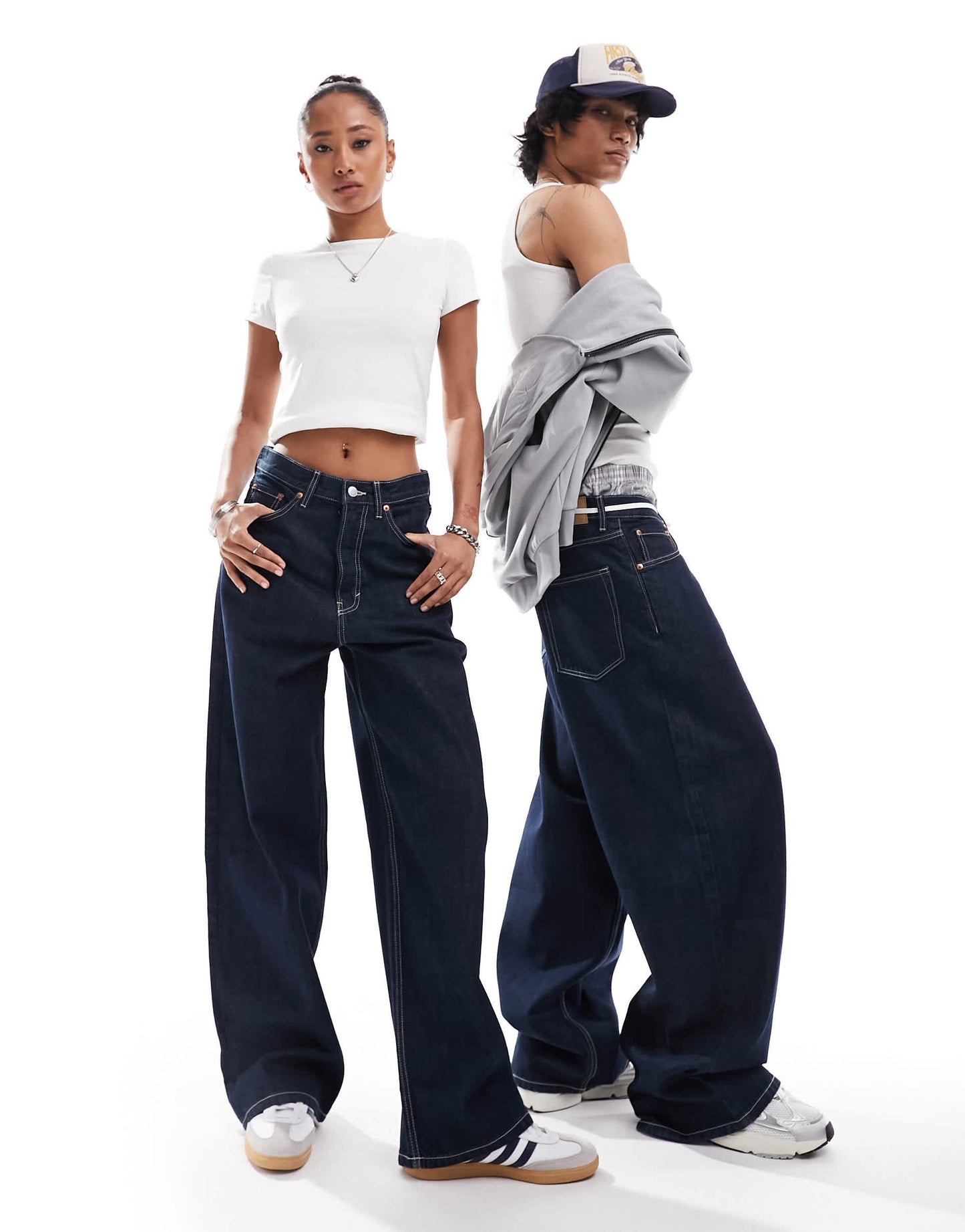 Weekday Unisex Astro loose fit wide leg jeans in blue rinse