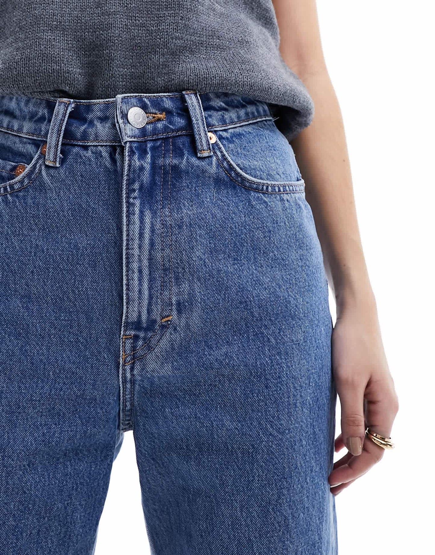 Weekday Rowe extra high waist regular fit straight leg jeans in 90s blue