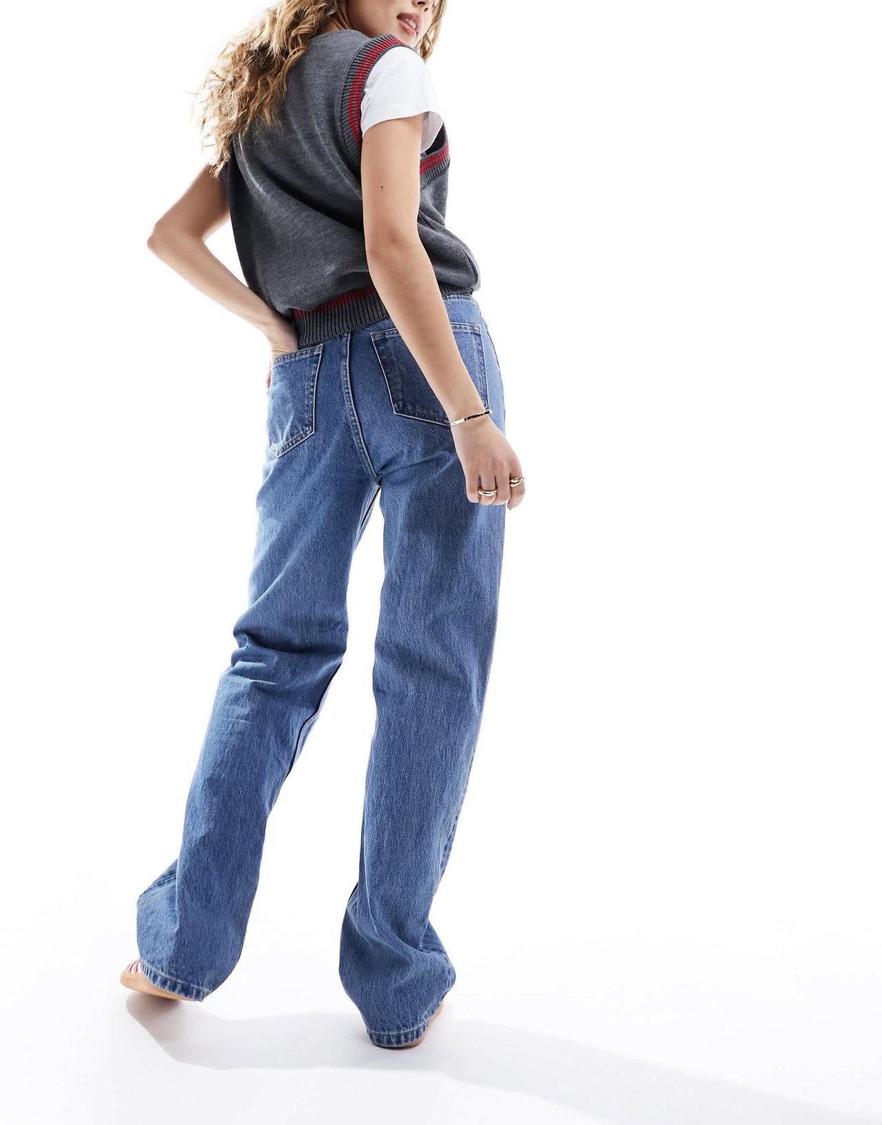 Weekday Rowe extra high waist regular fit straight leg jeans in 90s blue