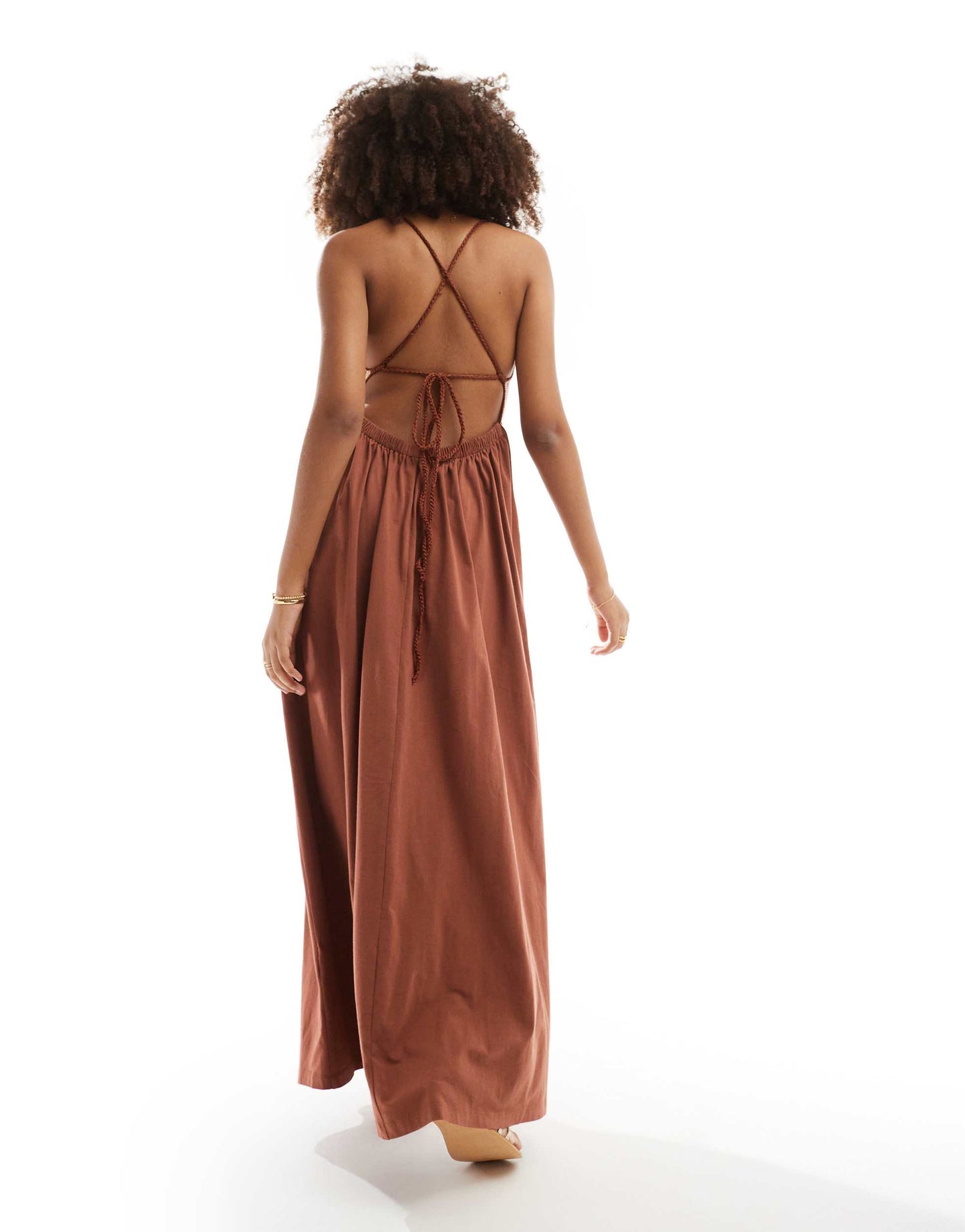 ASOS DESIGN v neck crochet bust maxi dress in rust