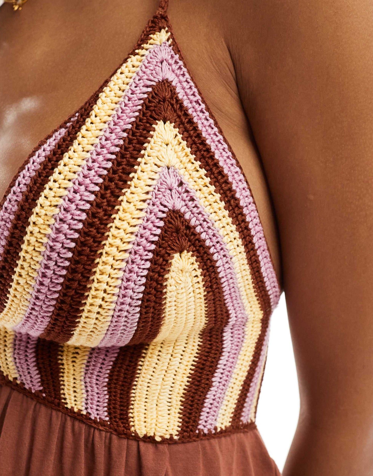 ASOS DESIGN v neck crochet bust maxi dress in rust