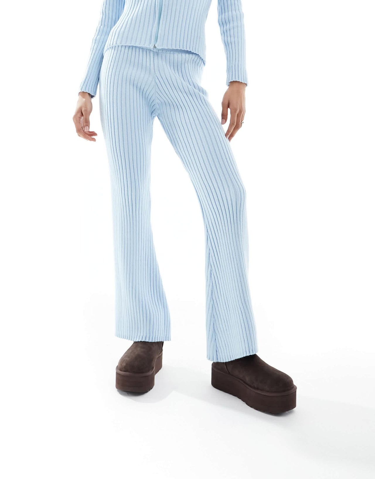 Fashionkilla knitted straight leg trousers co-ord in light blue
