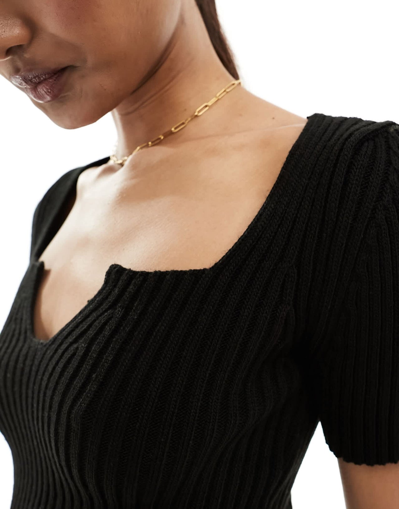 Fashionkilla knitted v neck top in black