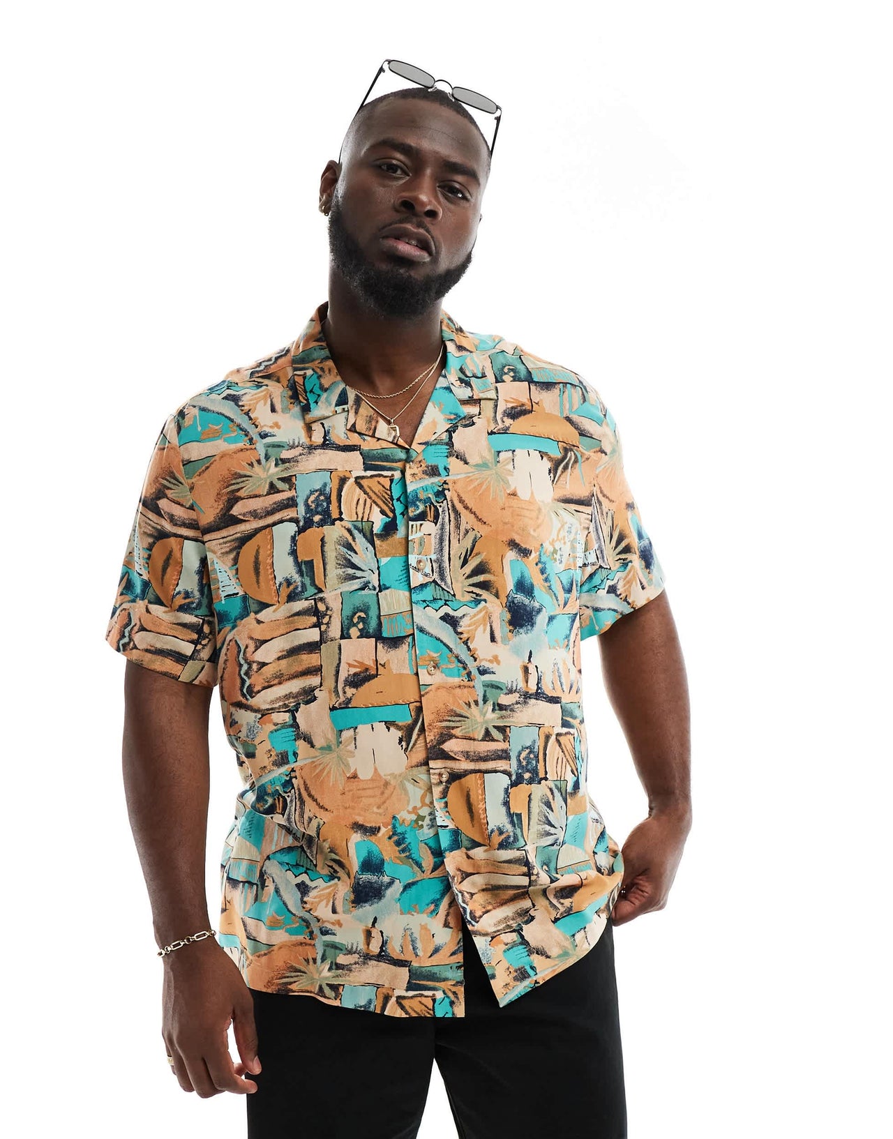 ASOS DESIGN relaxed revere shirt with vintage abstract hawaiian print