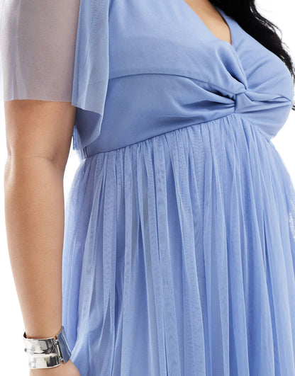 Anaya Plus twist tulle maxi dress in soft blue