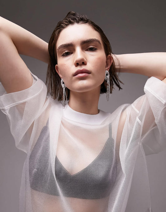 Topshop knitted sheer tee in white