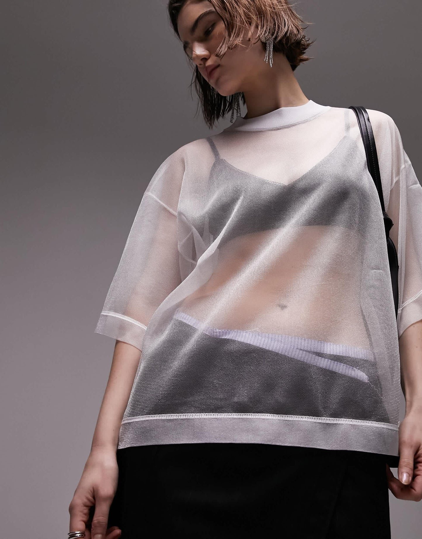 Topshop knitted sheer tee in white