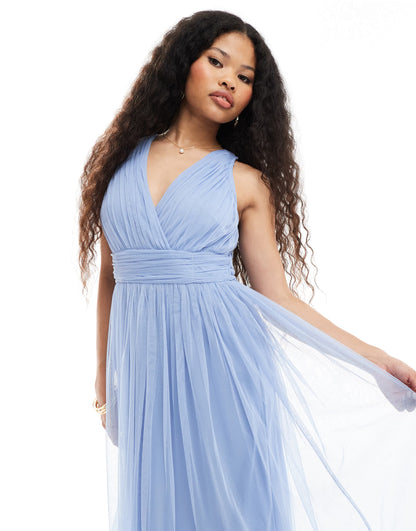 Anaya Petite wrap front open back midaxi dress in soft blue