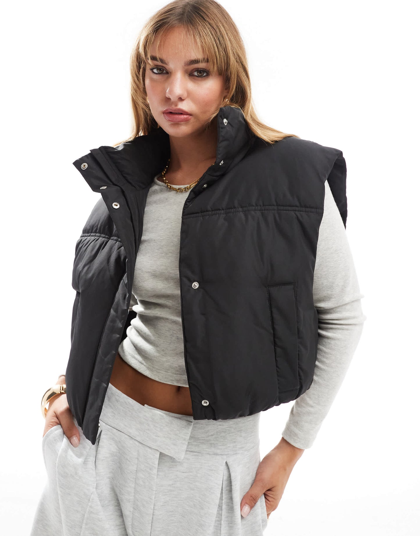 ASOS DESIGN funnel neck puffer gilet in black
