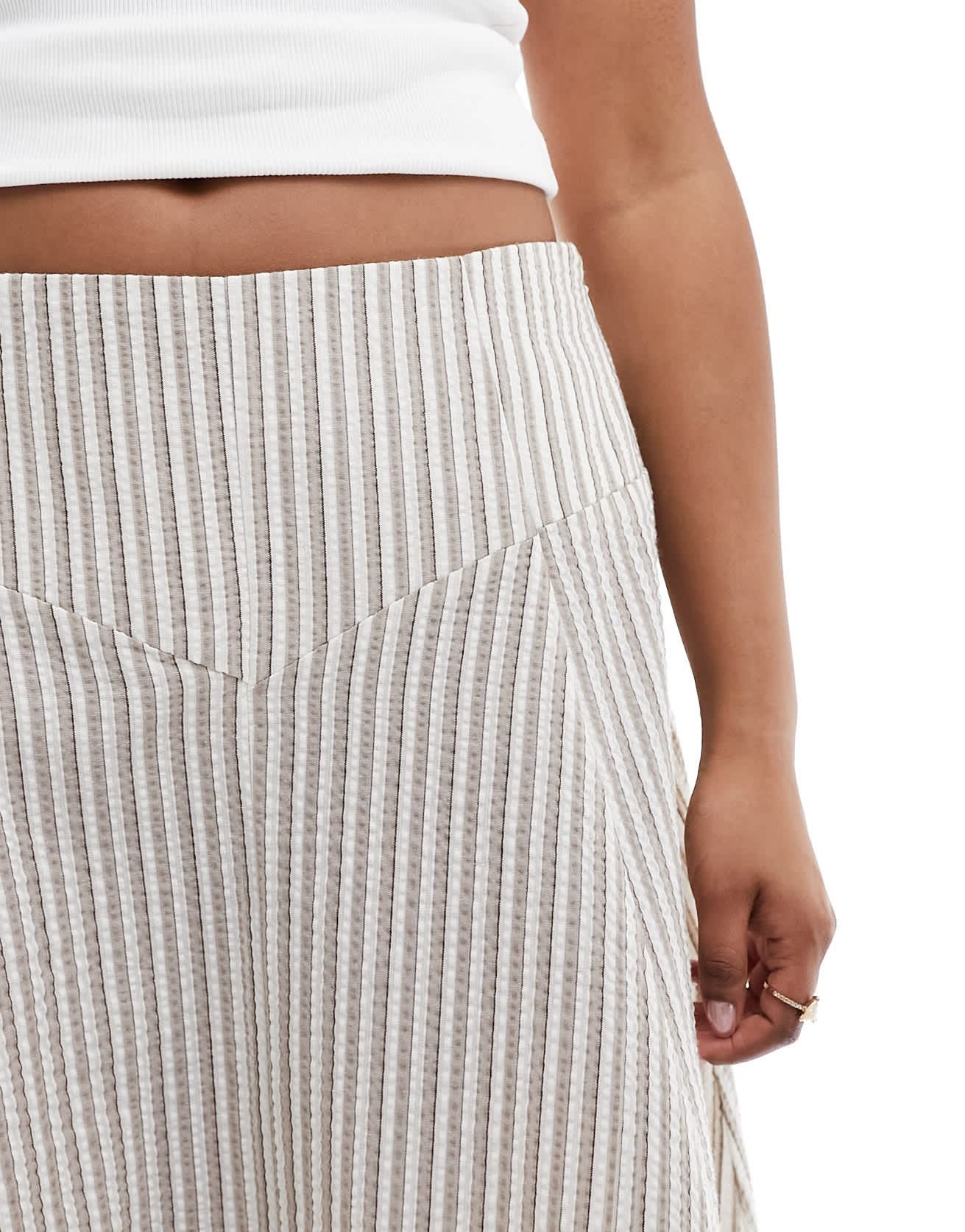 Daisy Street low rise hanky hem midi skirt in brown stripe
