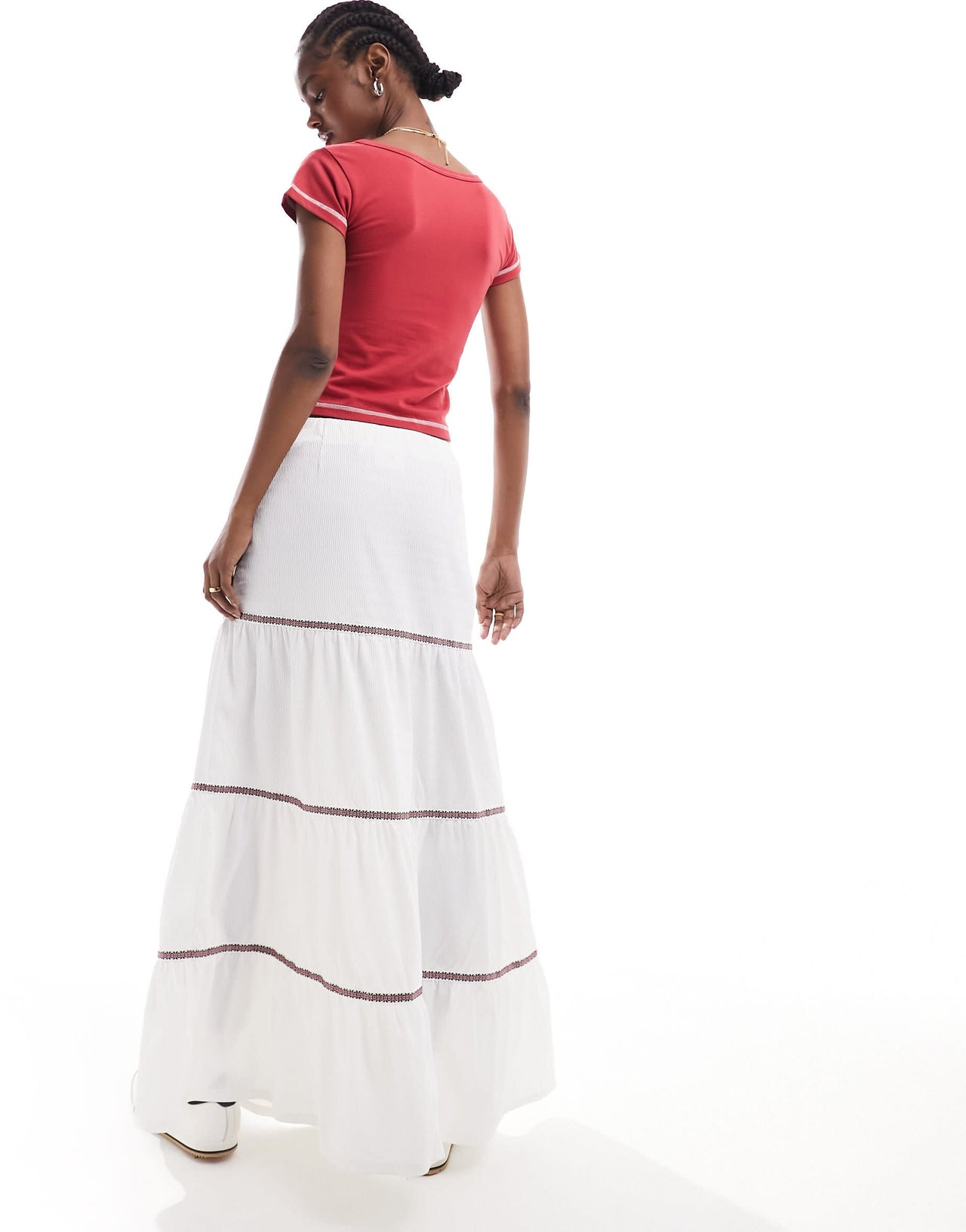 Daisy Street low rise maxi boho skirt in white with lace trim