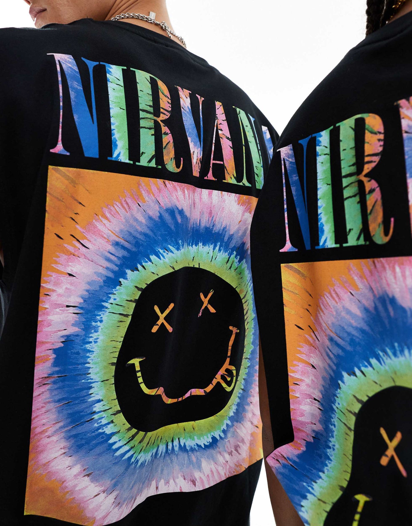 ASOS DESIGN unisex oversized license vest in black with Nirvana tie dye graphic prints