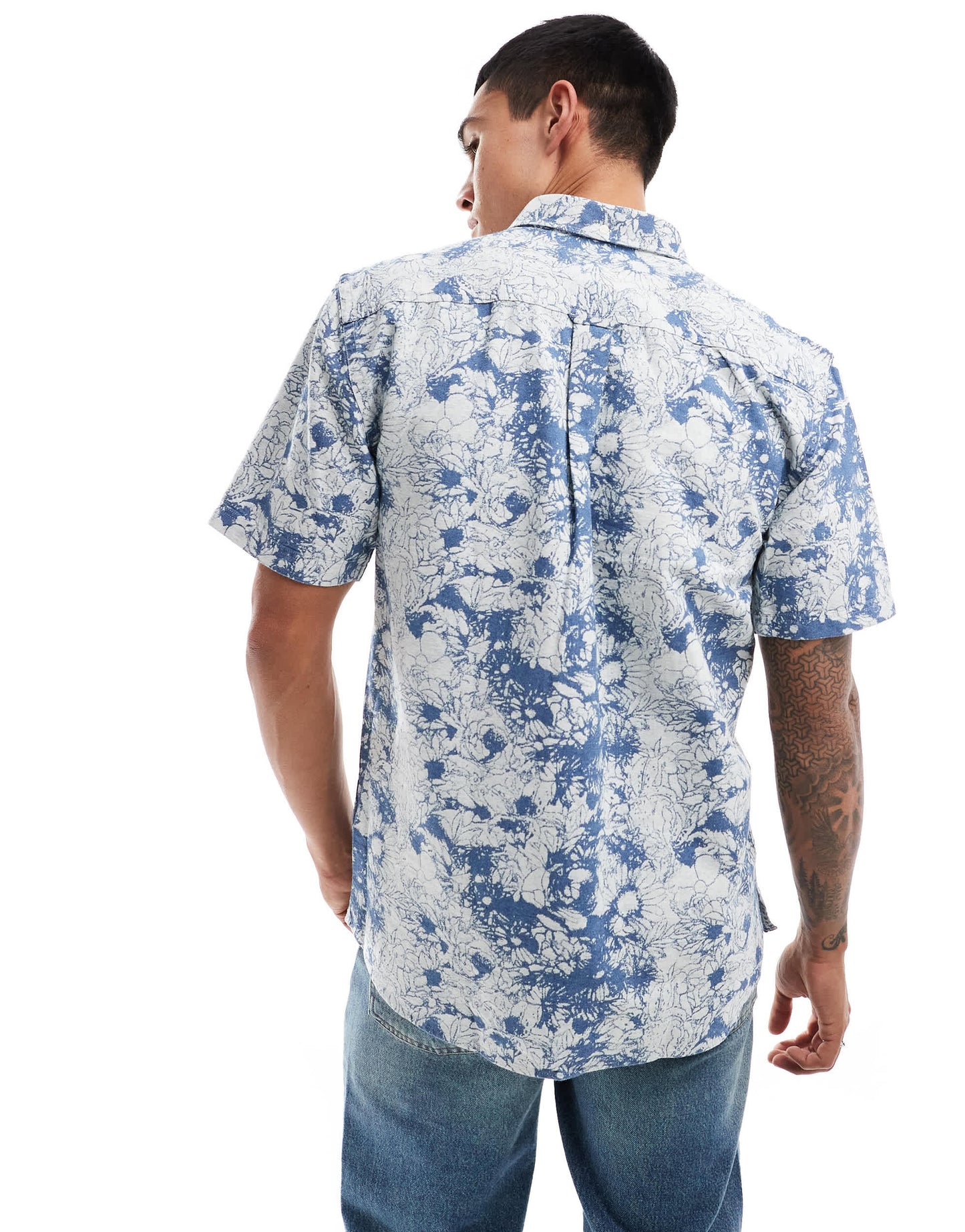 Pretty Green bleached denim short sleeve shirt in blue