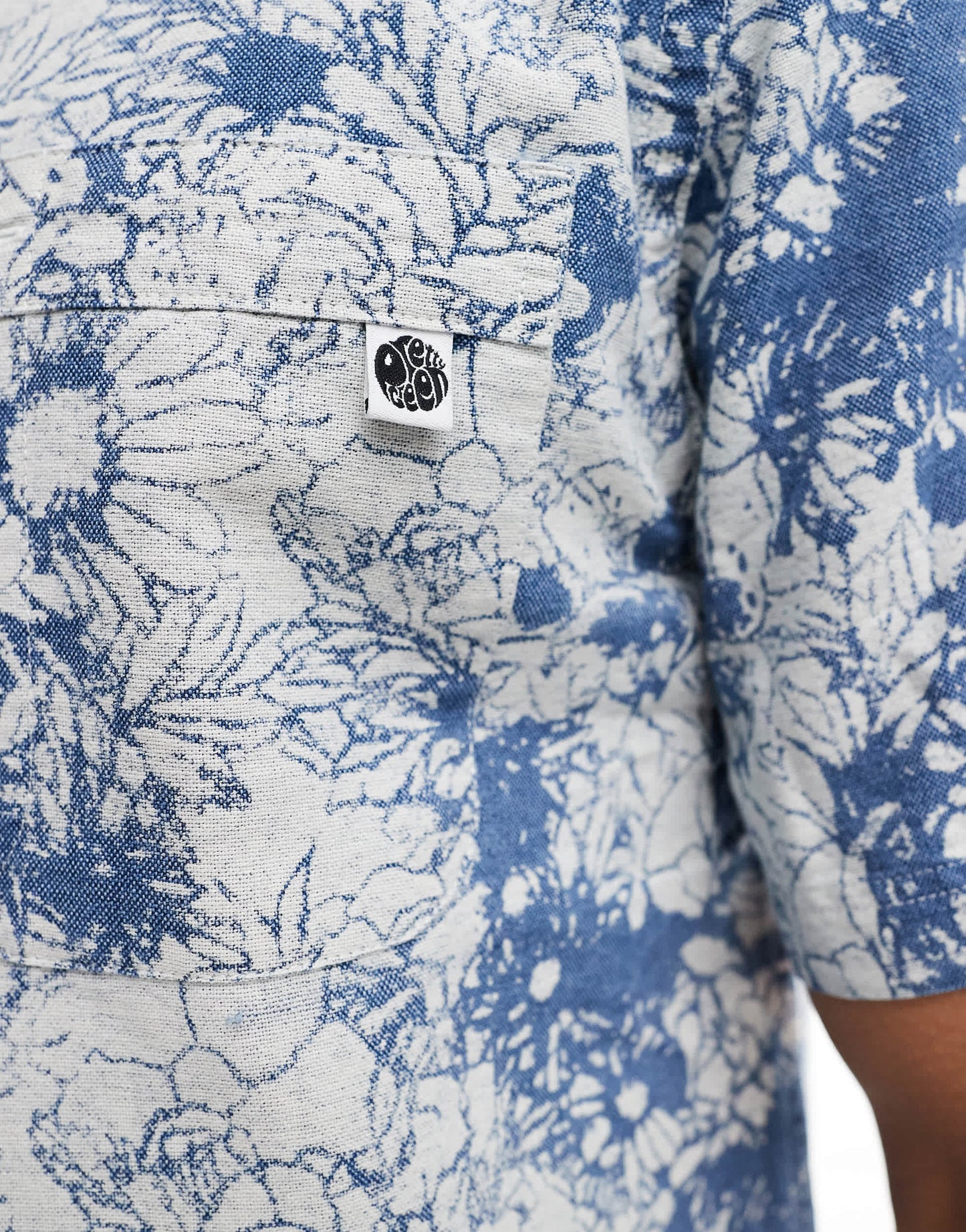 Pretty Green bleached denim short sleeve shirt in blue