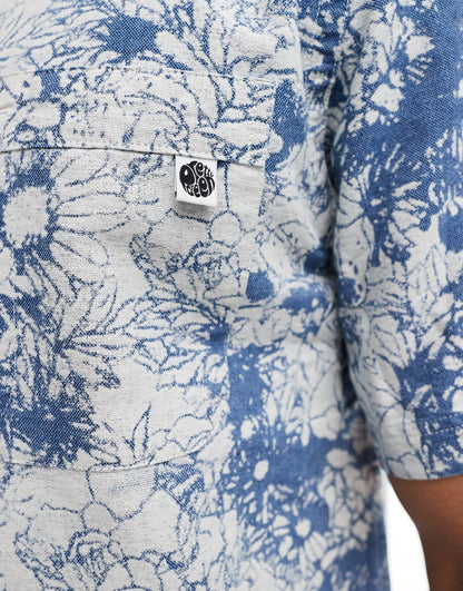 Pretty Green bleached denim short sleeve shirt in blue