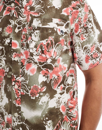 Pretty Green tropical floral print short sleeve shirt in multi