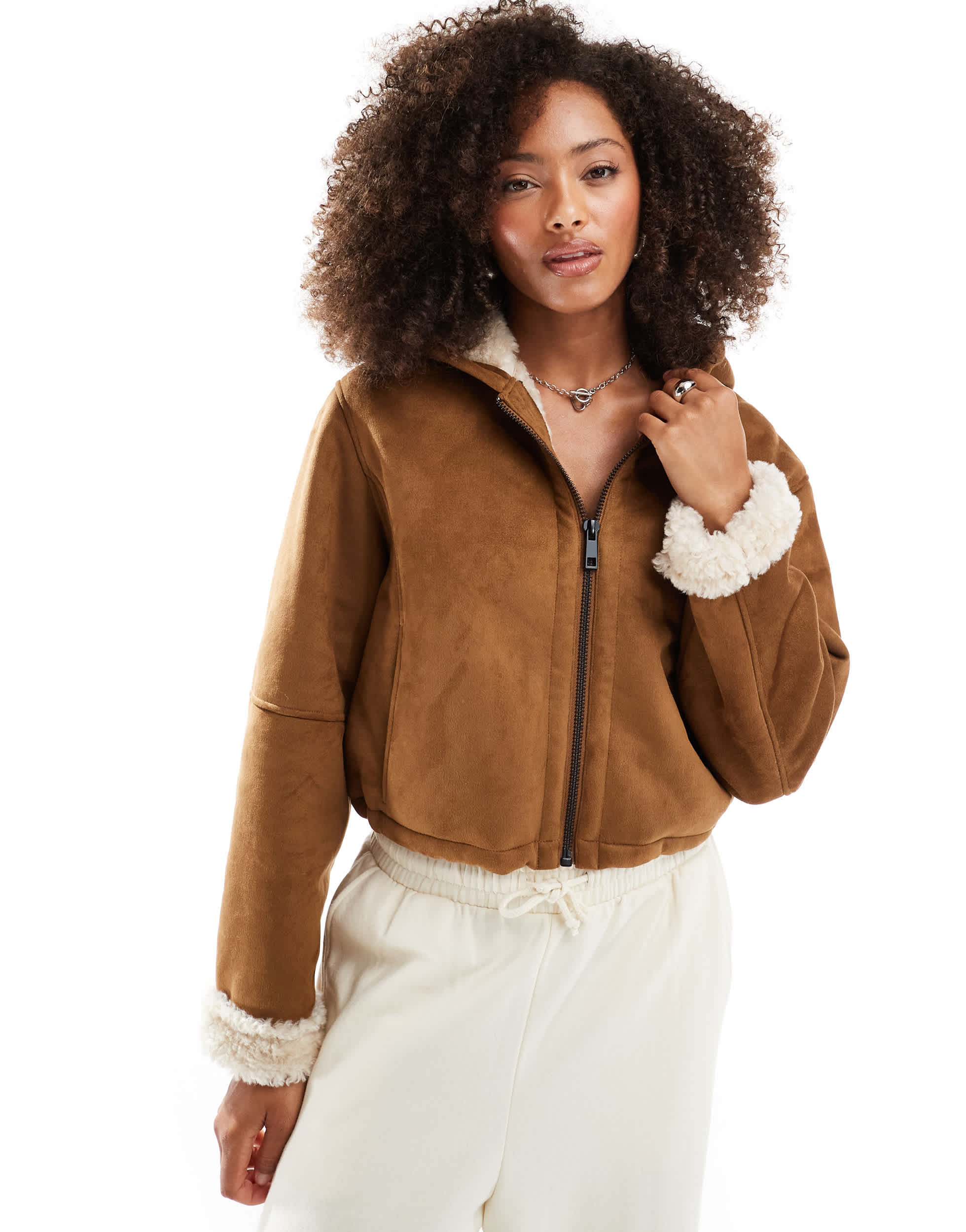 ASOS DESIGN hooded shearling jacket in tan