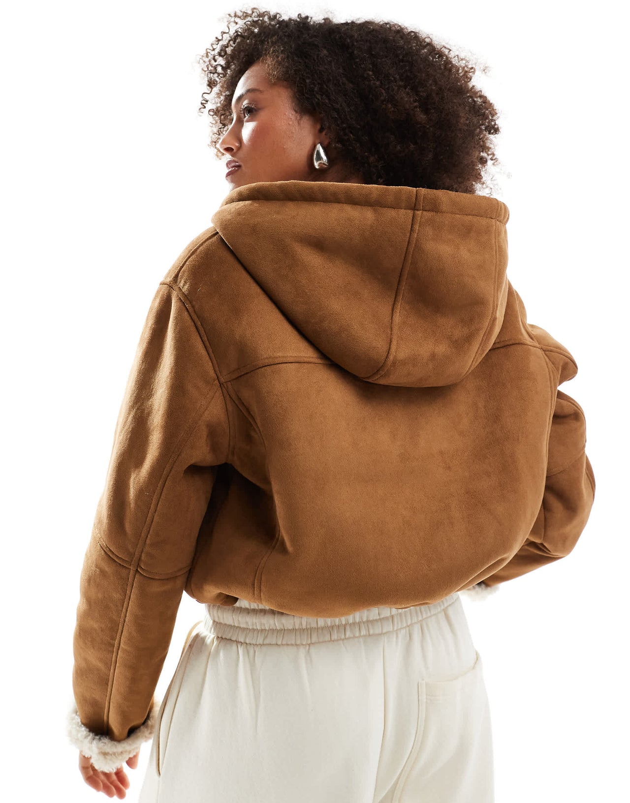 ASOS DESIGN hooded shearling jacket in tan