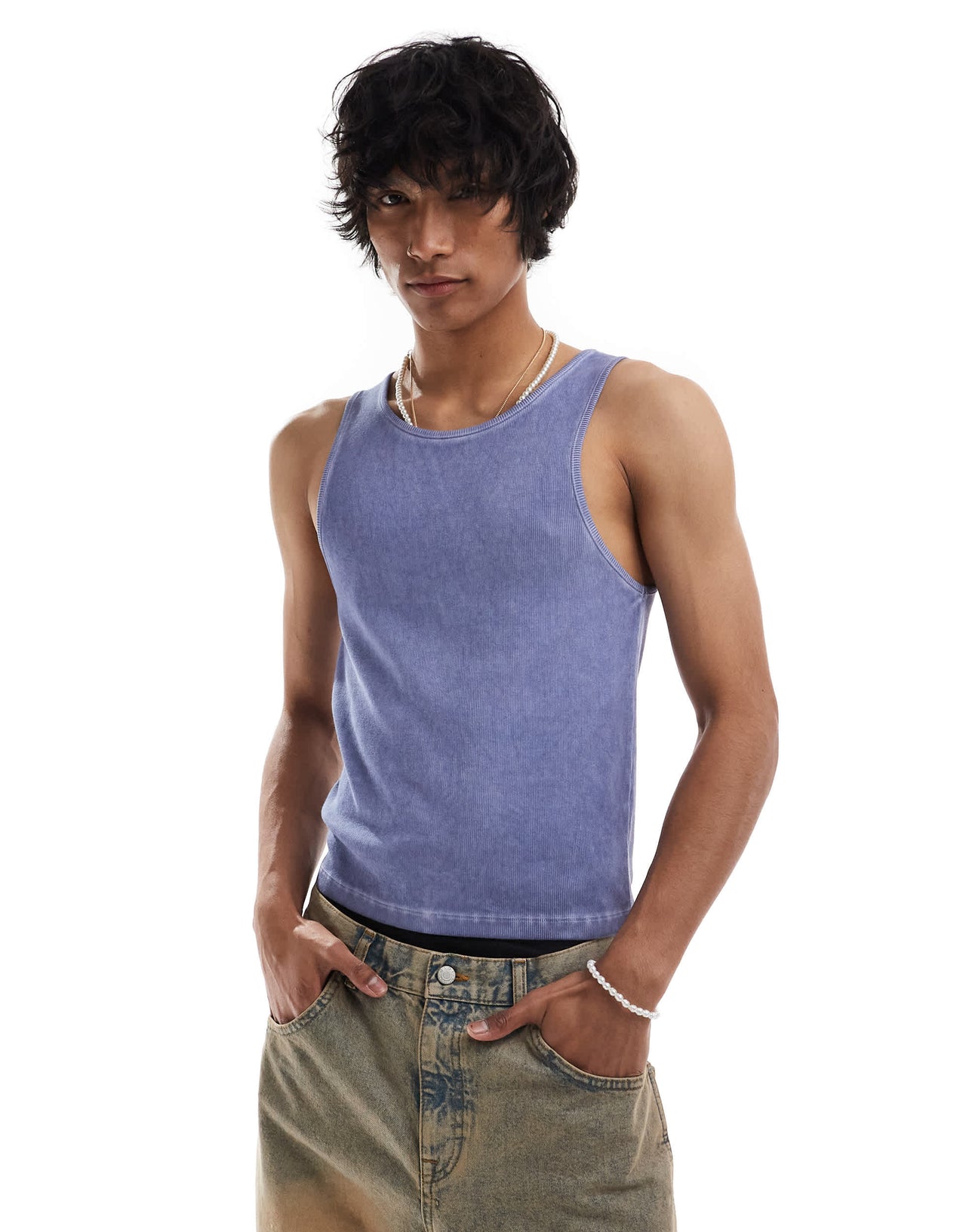 COLLUSION ribbed muscle vest in blue wash