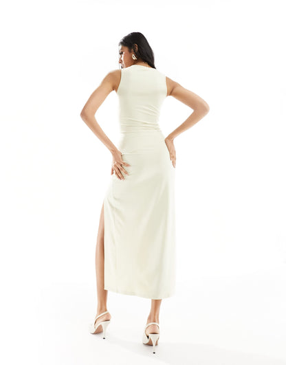 4th & Reckless slinky sleeveless knot side midaxi dress in cream
