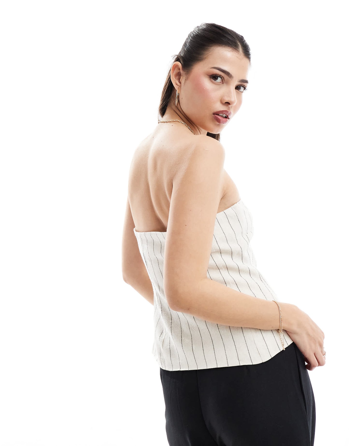 4th & Reckless linen striped bandeau top in beige