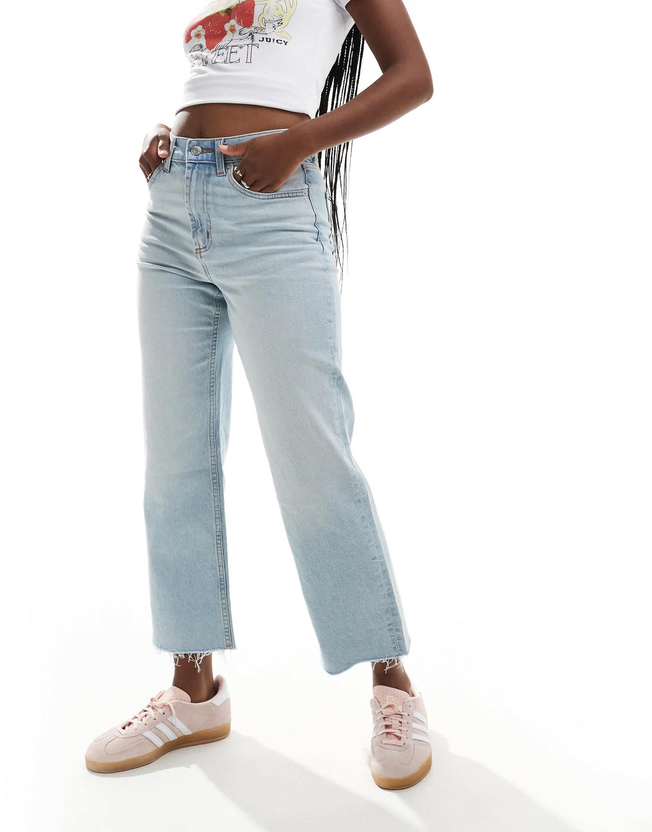 ASOS DESIGN ankle grazer straight leg jean in tinted bleach wash - LBLUE