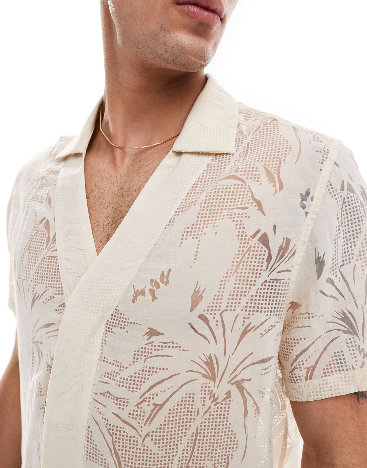 ASOS DESIGN relaxed low neck shirt burn out in stone