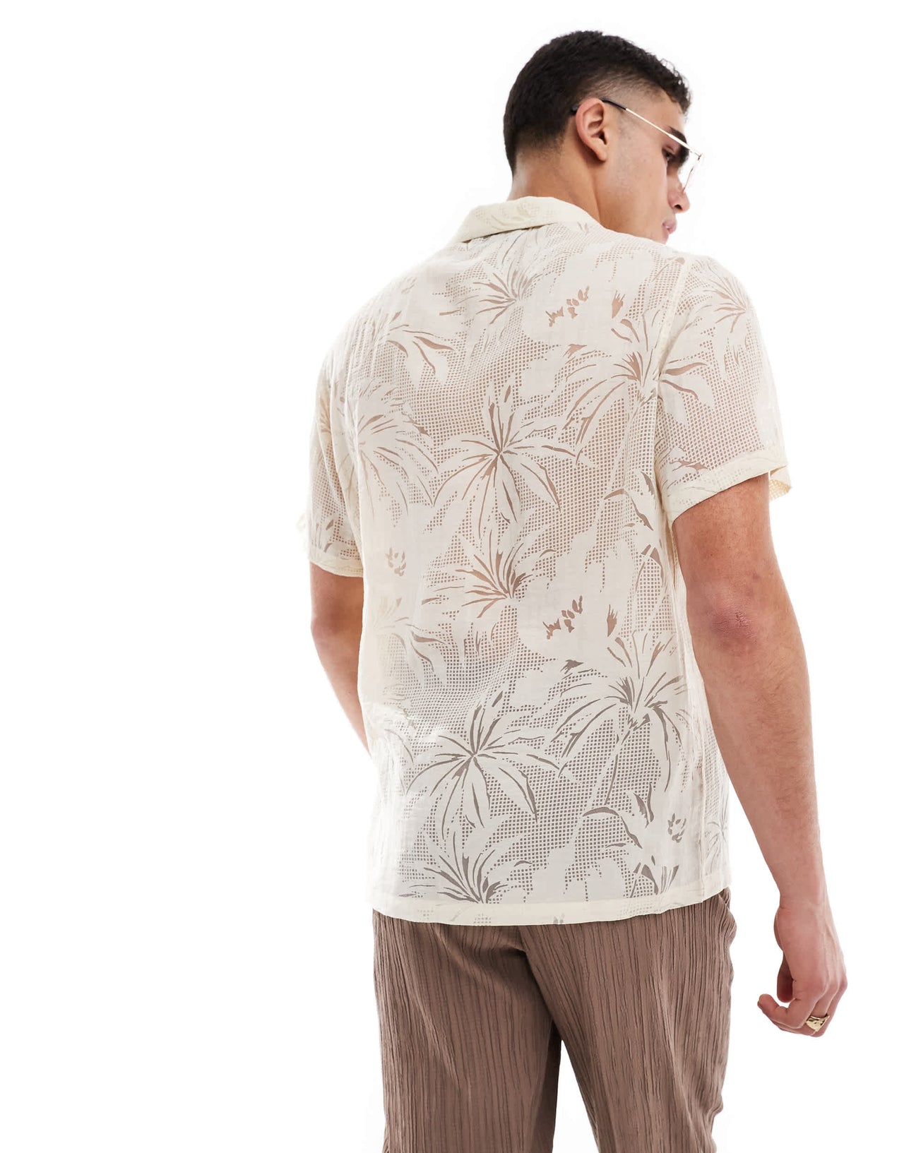 ASOS DESIGN relaxed low neck shirt burn out in stone