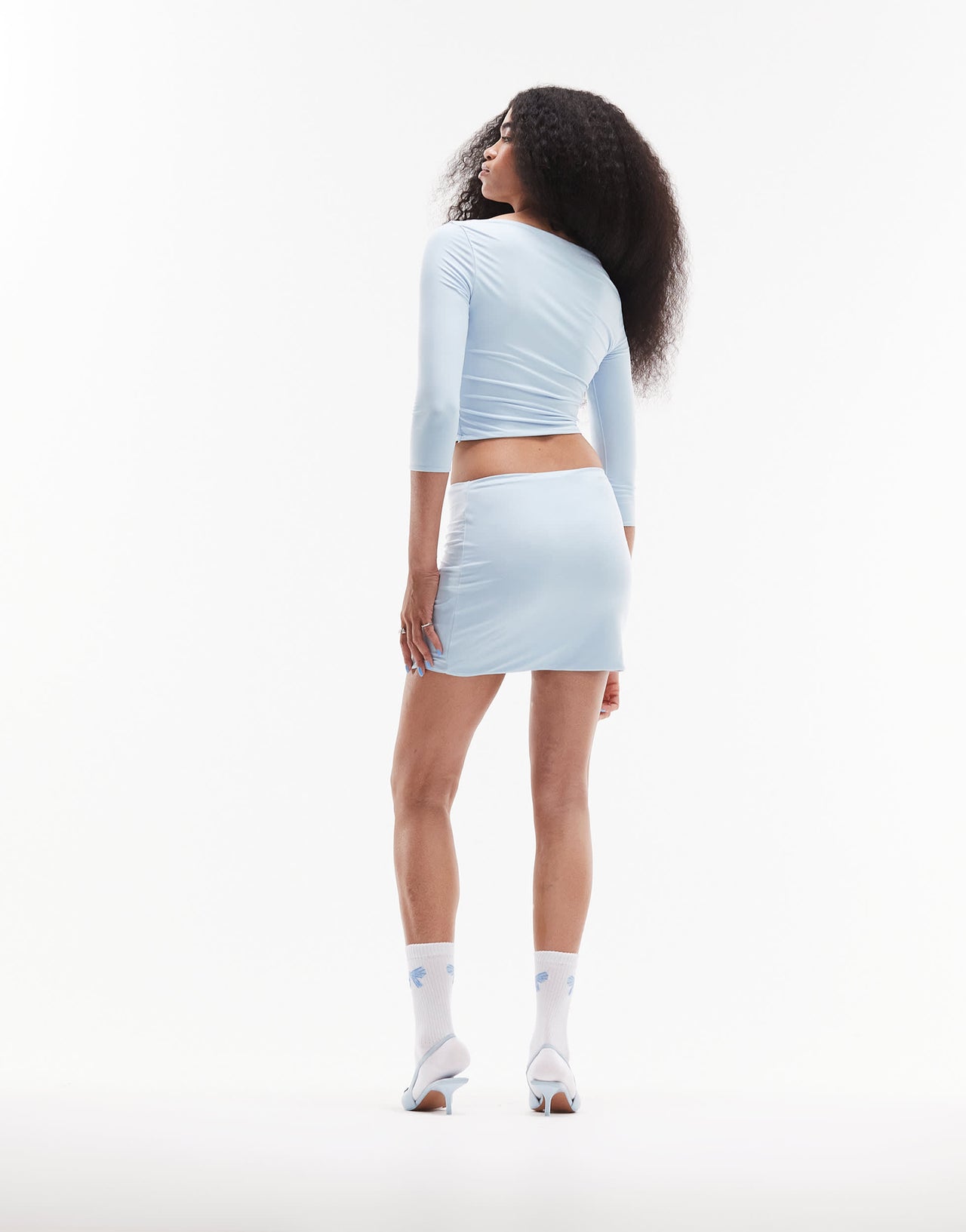 ASOS DESIGN co-ord slinky low rise micro mini skirt with split in blue