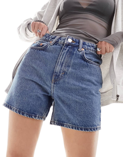 Weekday Eya high waisted denim shorts in 90's blue