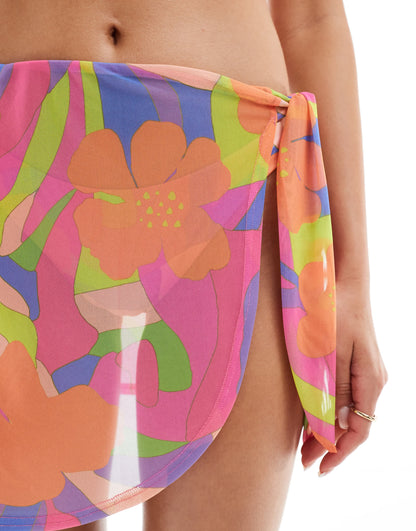 ASOS DESIGN mix and match mesh mini beach sarong in abstract floral